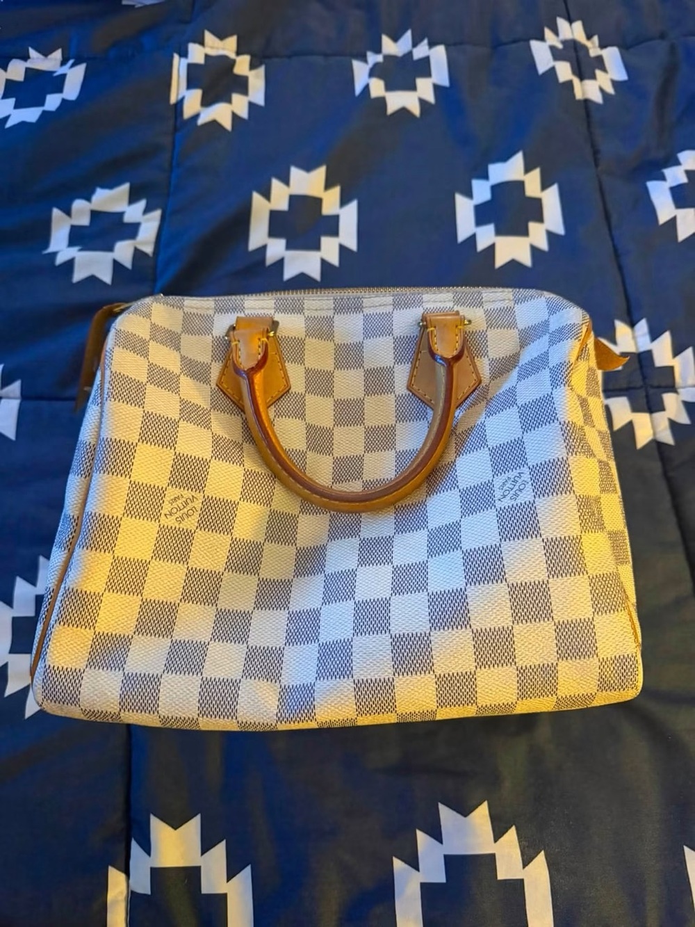 Louis Vuitton Damier Azur Canvas Satchel in Cream and Brown Trim